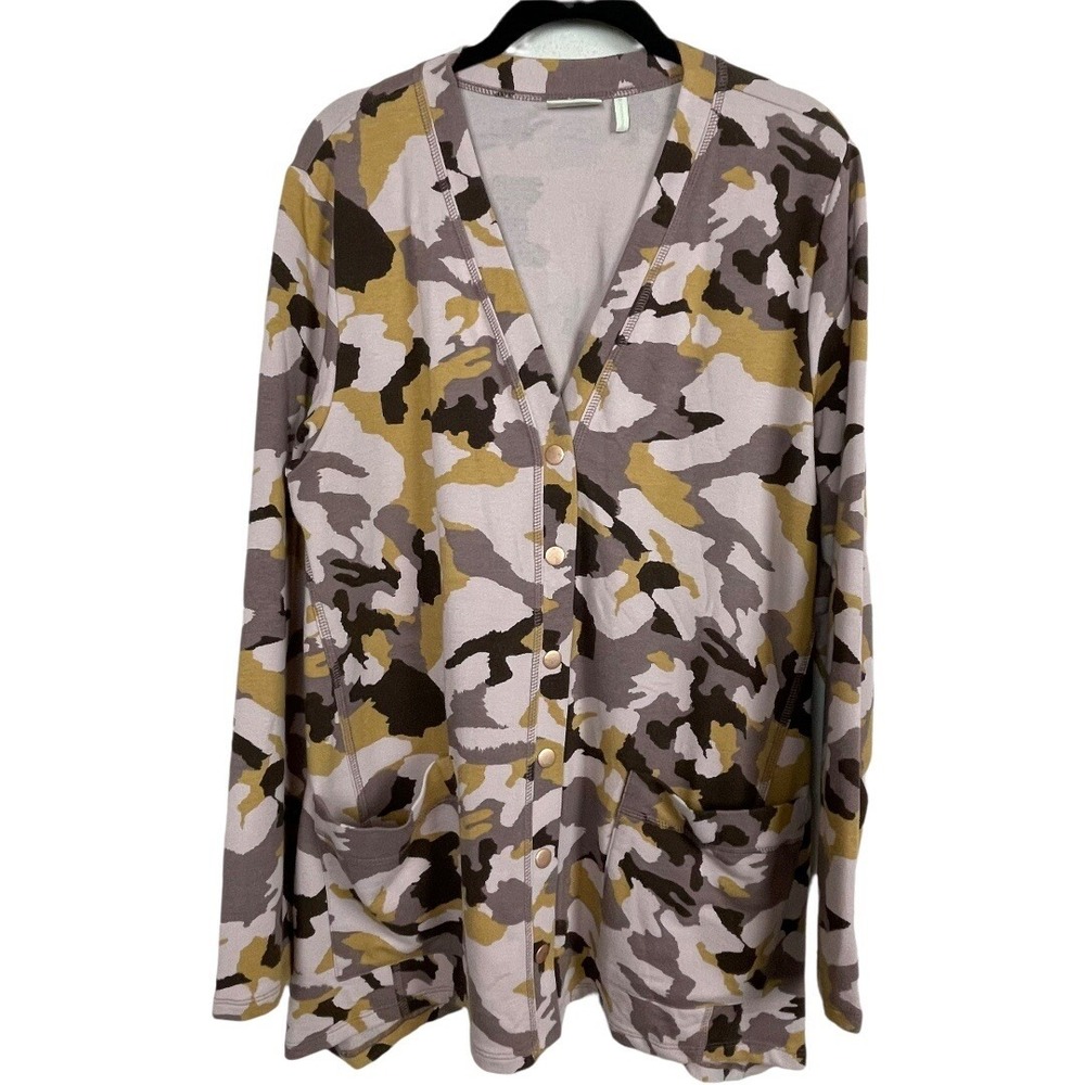 Logo Lounge Lori Goldstein Size M Cocoa Brown Tan Camo Button Up Tunic Shirt